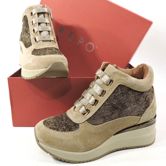 REPO 🇮🇹 WOMEN'S BEIGE COMFORT WINTER WEDGE BOOTIE - Picture 8 of 8